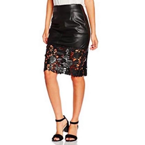 💃🖤🌹Cute Faux Leather Lace Suki Fitted Skirt - Picture 5 of 10